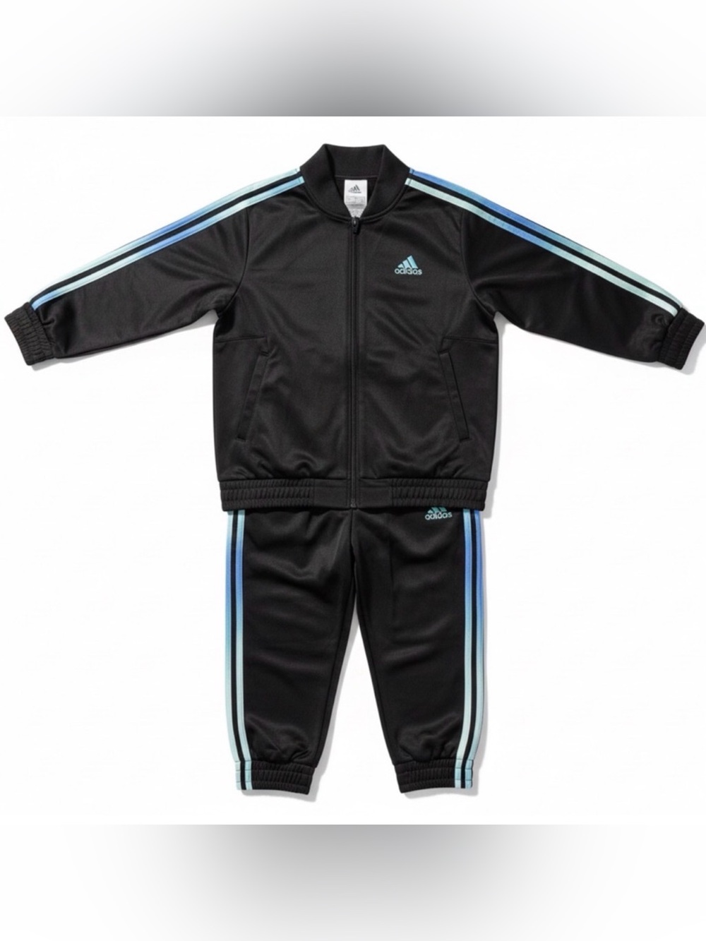 adidas Black Kids Track Set with Light Blue Stripes